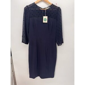 Boden Dress US 10 Navy Sheer Polka Dot Pencil Cocktail Work Holiday NWT